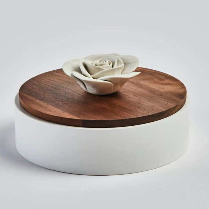 GABI Handmade Acacia Wood Decorative Box with Porcelain Flower – Elegant; Versatile Storage