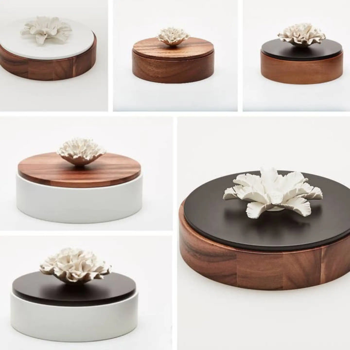 Handcrafted Acacia Wood Decorative Box with Porcelain Palm Flower