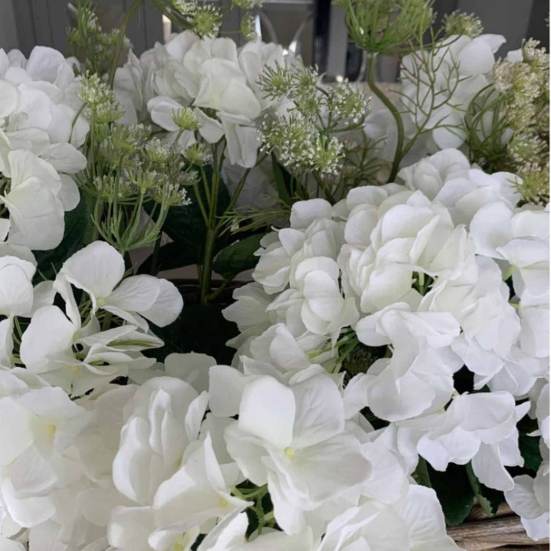 Hydrangea and Queen Anne's Lace in a Basket Medium