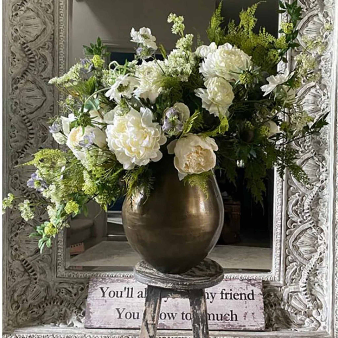 Peony, Thistle and Queen Anne's Lace in a Gold Metallic Vase