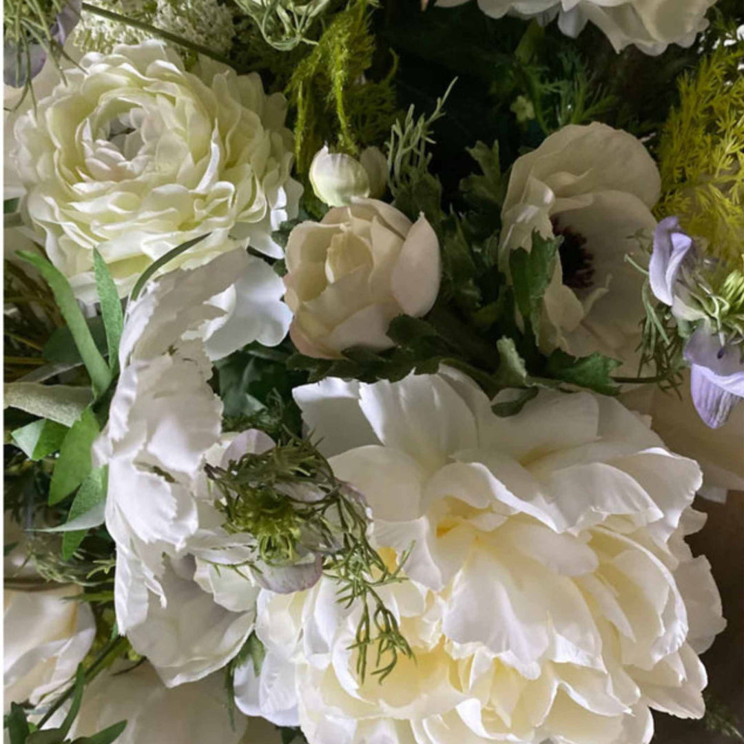 Peony, Thistle and Queen Anne's Lace in a Gold Metallic Vase